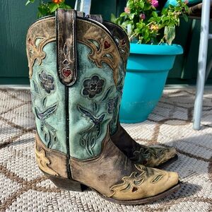 DAN POST vtg Bluebird Cowboy Cowgirl Boots ladies size 8 distressed leather
